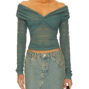 NWT Free People green lace top, M